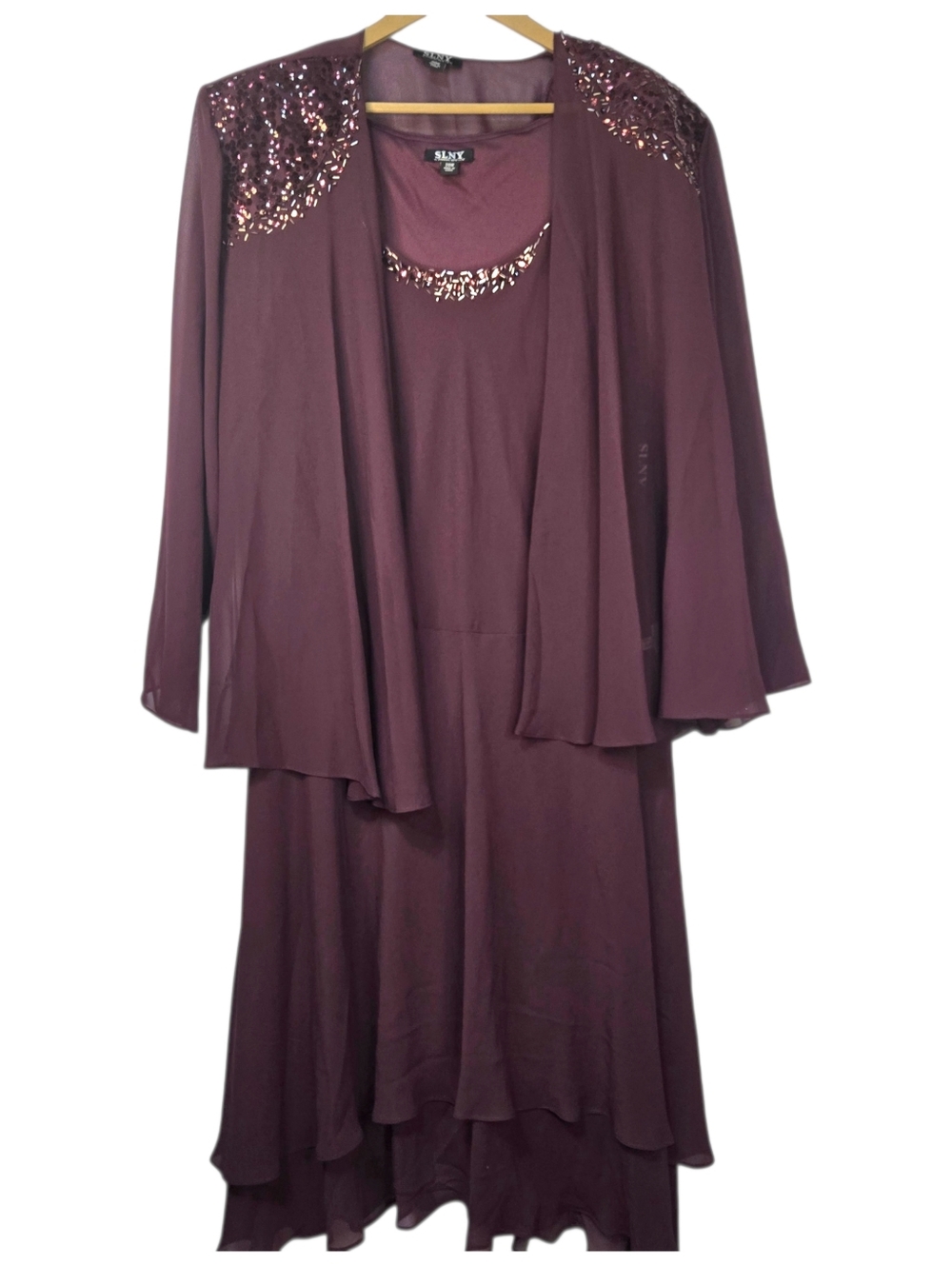 SLNY Size 20W Fig Two-Piece Formal Dress With Shear Embellished Jacket NWT